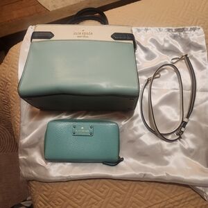 Kate Spade Aqua and Black Satchel with Wallet